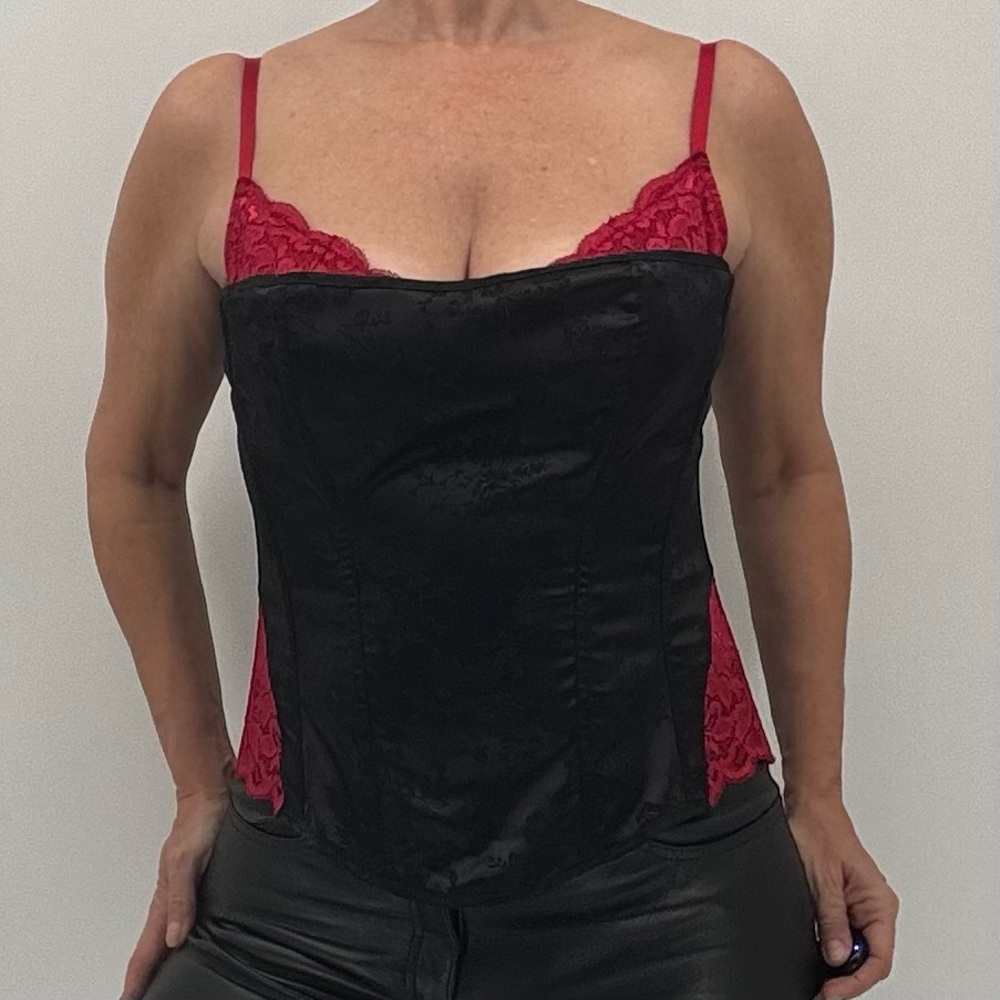 Frederick’s of Hollywood Y2K Coquette Cosplay Satin Damask Floral Lace Corset